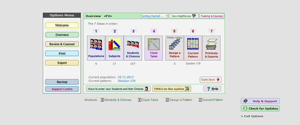 Student options/electives with 'Options'